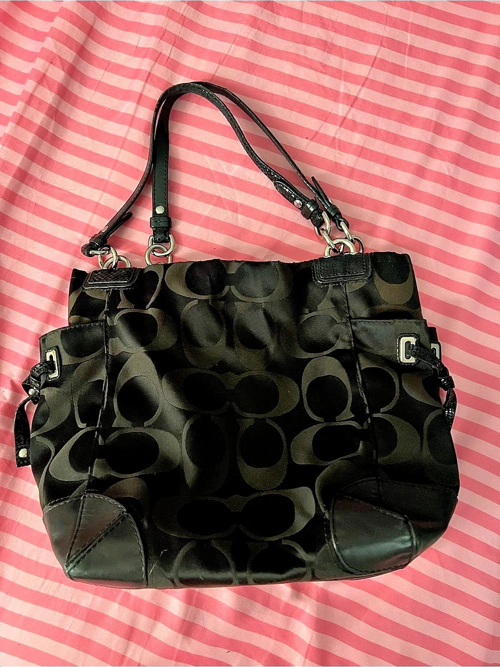 Coach Signature Peyton Black Monogram Shoulder Tote Bag